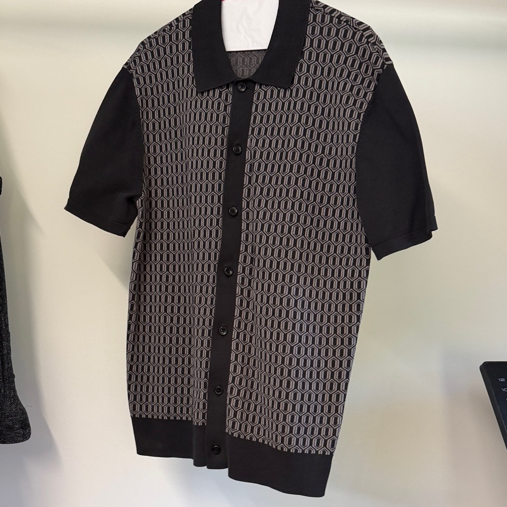 Good Man Brand Essex Geo Knit Polo Cotton size M in Black/gray color